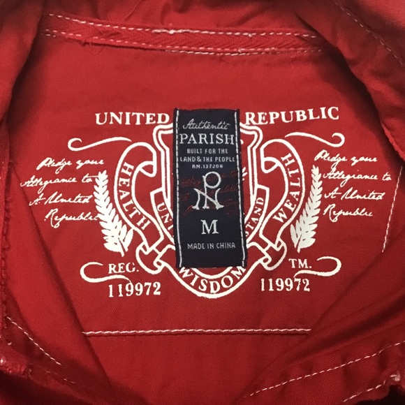 Parish Nation Red Casual Button Down Long Sleeve Shirt Men's Size Medium - Picture 3 of 11